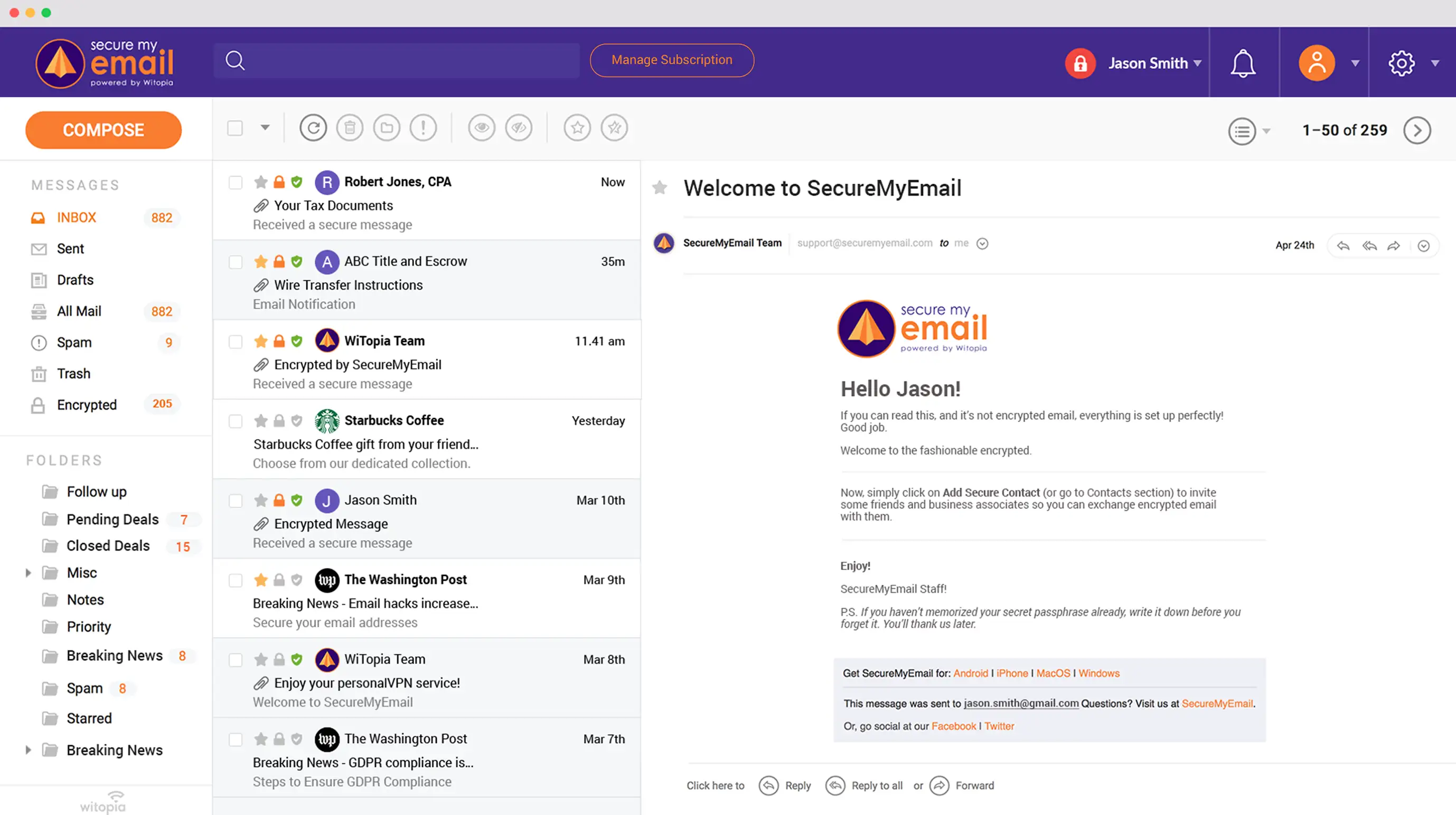 Encrypt any Email - SecureMyEmail™ is free secure email.