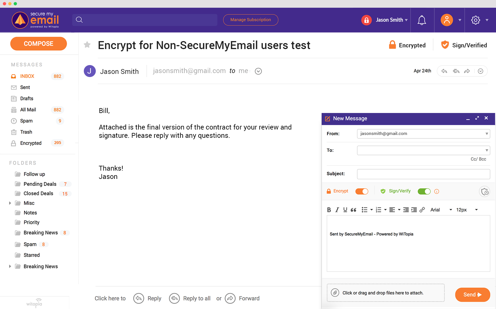 Encrypt any Email SecureMyEmail™ is free secure email.